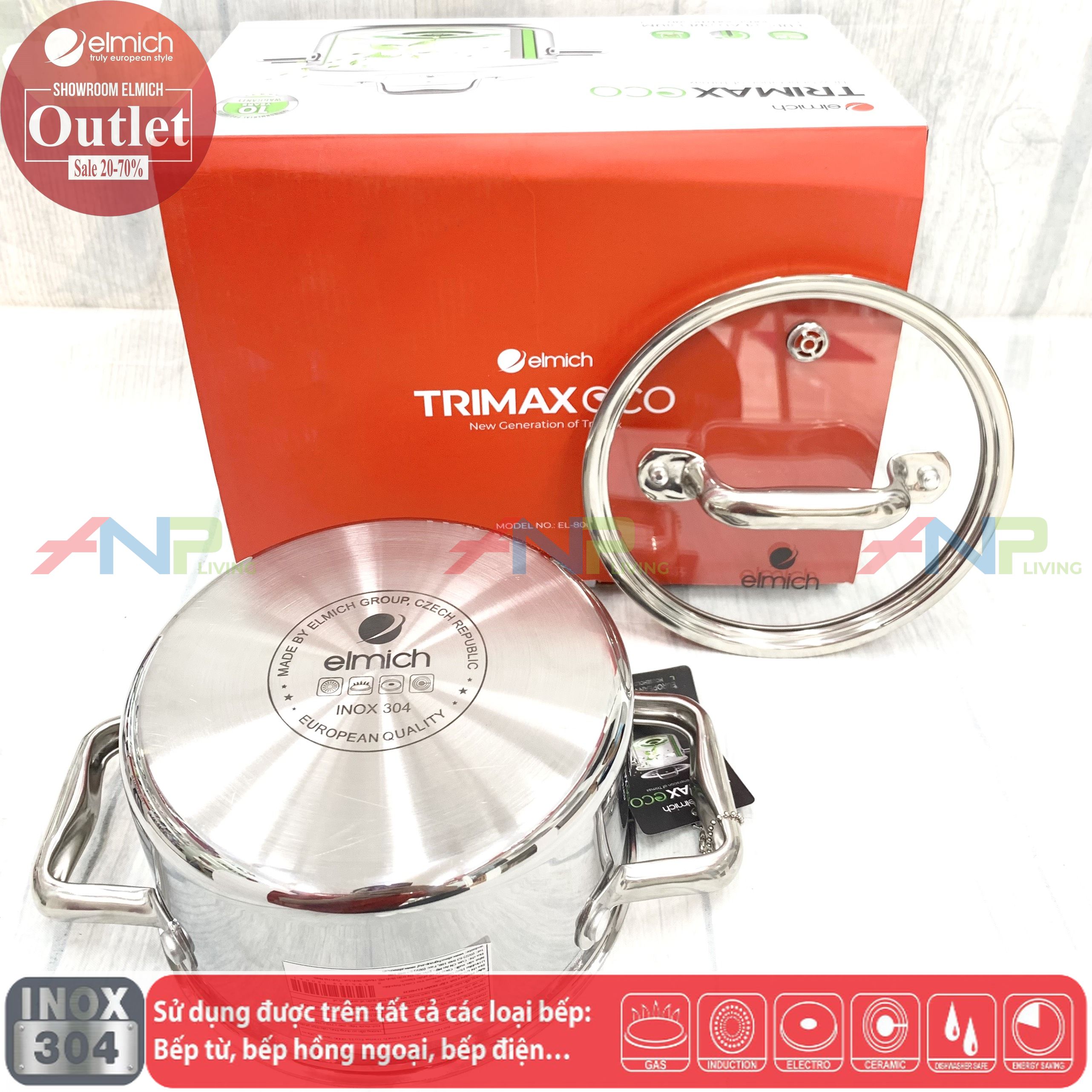 Bộ 2 Nồi Inox Liền Đáy Elmich Trimax ECO EL-8006 size 16,20cm