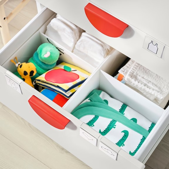 ZANOTTA, Tủ đựng đồ 2 tầng 4 ngăn kéo có tay nắm, Phong cách Bắc Âu, 60x63x136cm