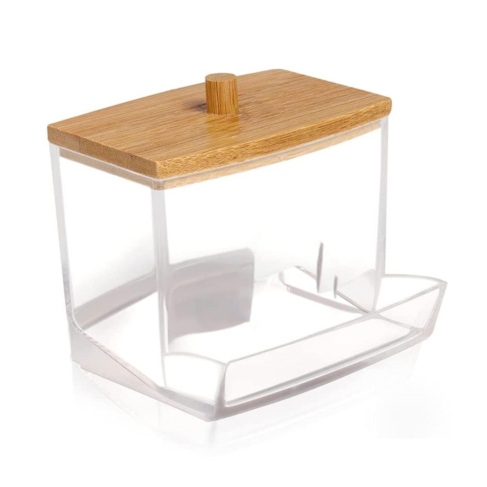 Giá đỡ lưu trữ bông gạc acrylic, tăm bông trong suốt với nắp bằng tre