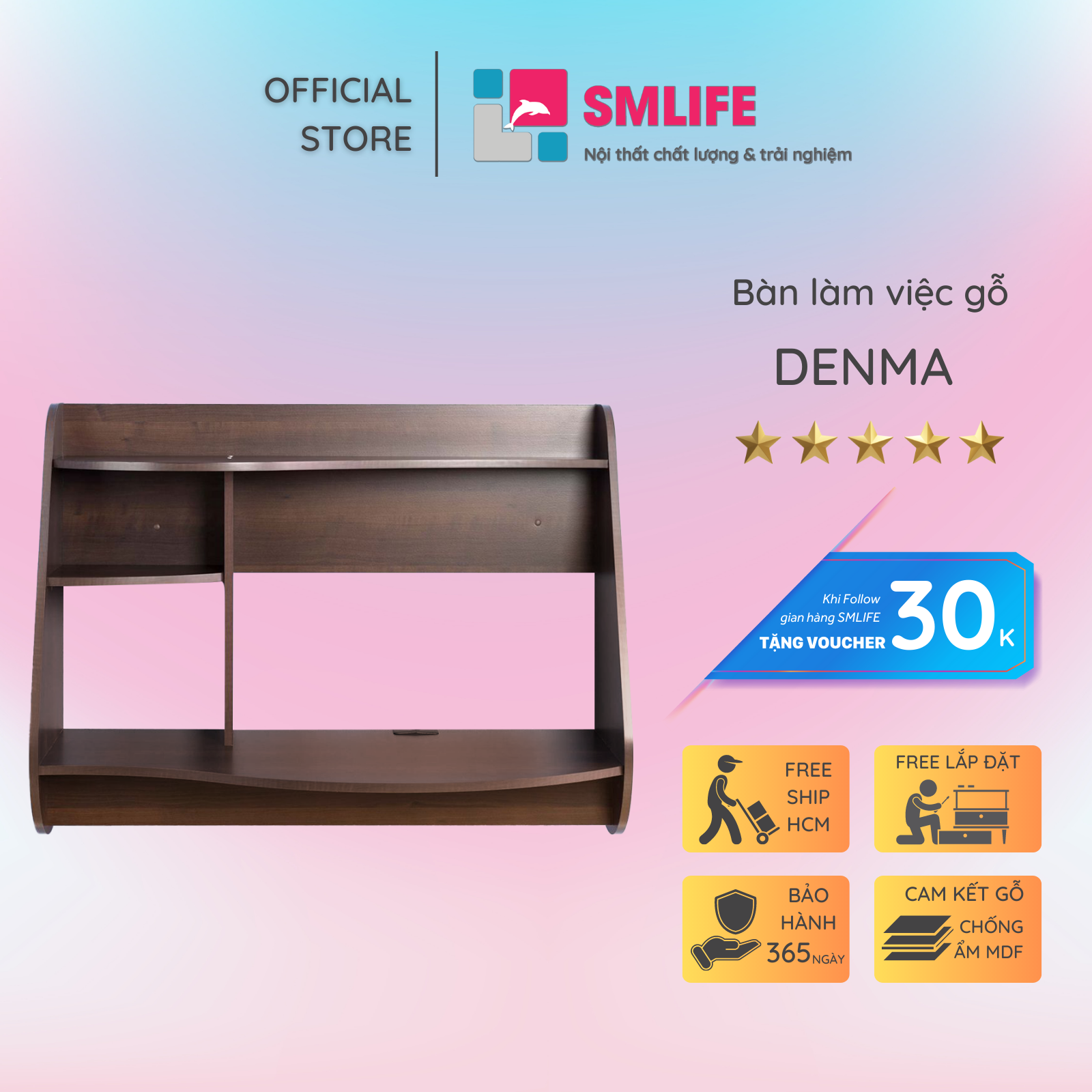 Bàn làm việc, bàn học gỗ hiện đại SMLIFE Denma  | Gỗ MDF dày 17mm chống ẩm | D105xR45xC80cm