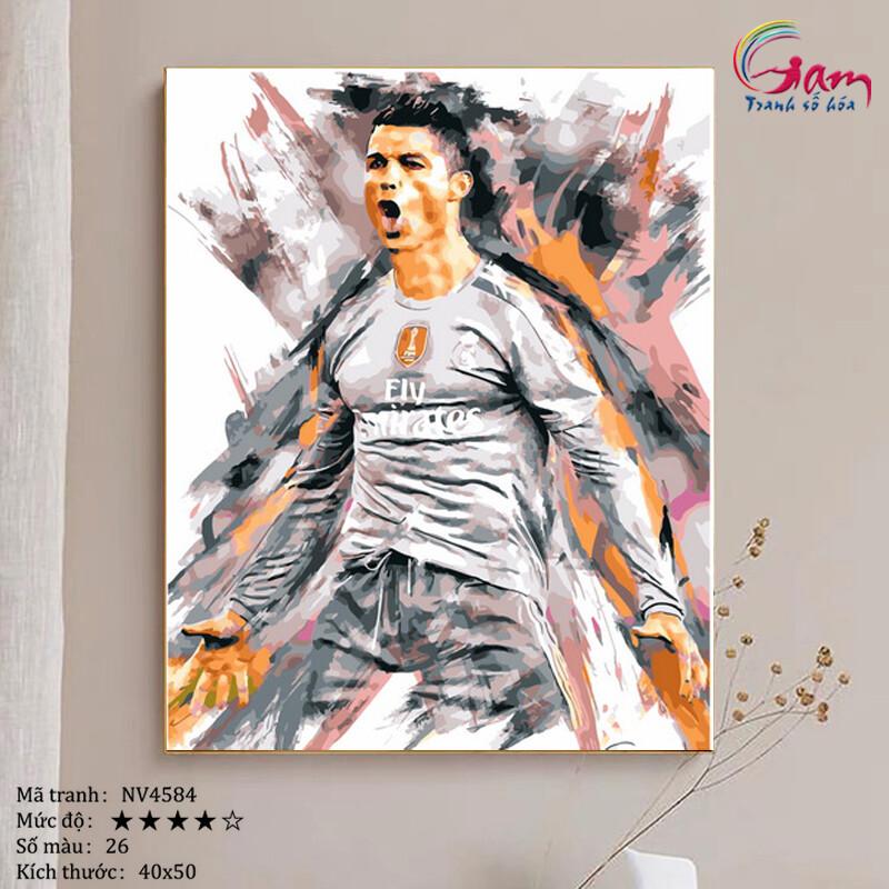 Tranh tô màu theo số bóng đá Ronaldo CR7 mới lọ màu to 5ml + 2 bộ cọ + khung 2.5cm NV4584