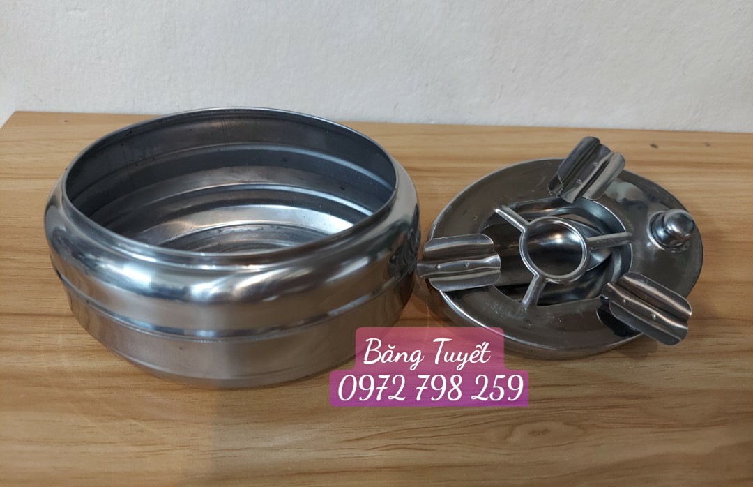 Gạt tàn thuoc Inox có nút bấm đóng mở ngăn đựng tiện dụng dễ vệ sinh