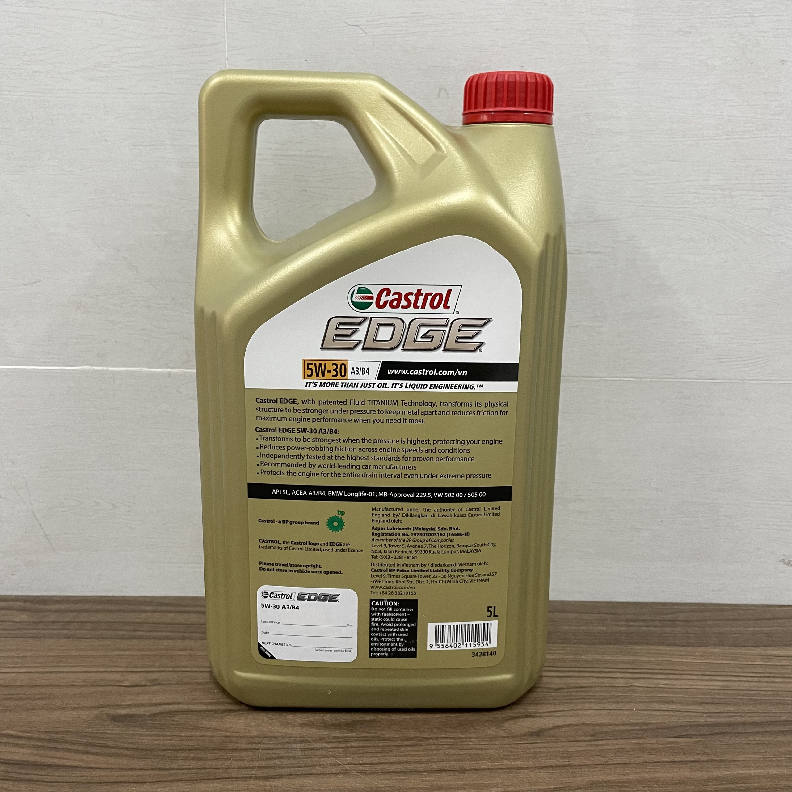 Dầu nhớt tổng hợp ô tô CASTROL EDGE 5W30 API SN/CF. ACEA A3/B4 5L