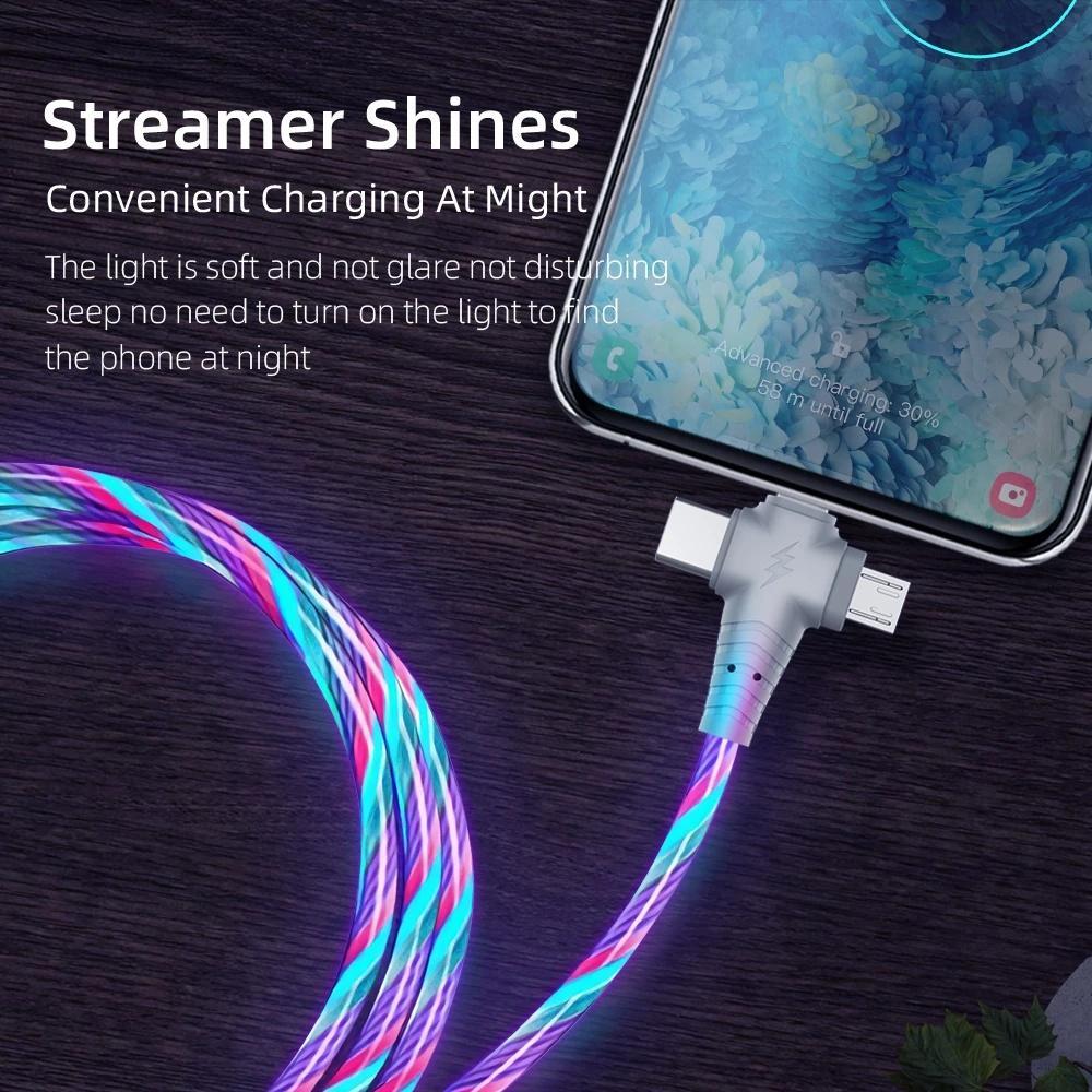 Dây Cáp Sạc Nhanh 3 Trong 1 Có Đèn LED Phát Sáng Dành Cho Điện Thoại iPhone Android