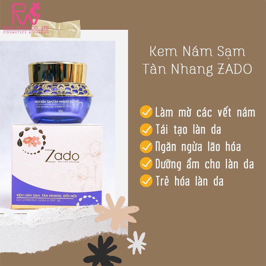 Kem Nám Sạm Tàn Nhang Zado 20g - Mờ Nám, Dưỡng Trắng Da, Chống Loã Hoá