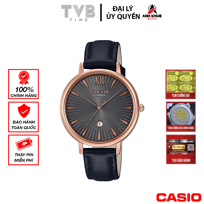 Đồng hồ nữ dây da Casio Sheen chính hãng SHE-4534PGL-1AUDF
