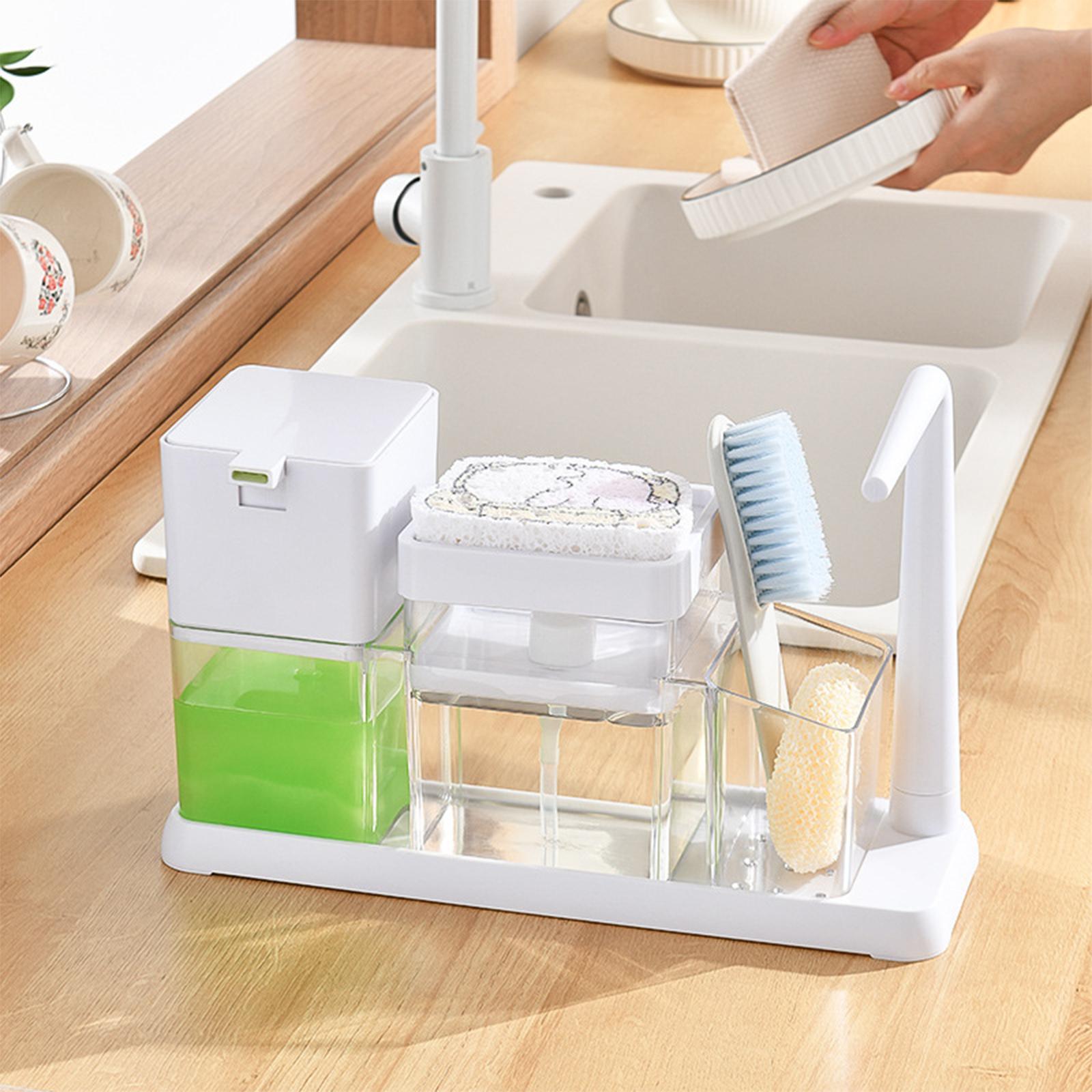Dish Soap Dispenser Sink Countertop Organizer with Sponge Holder Washing Soap Dispenser