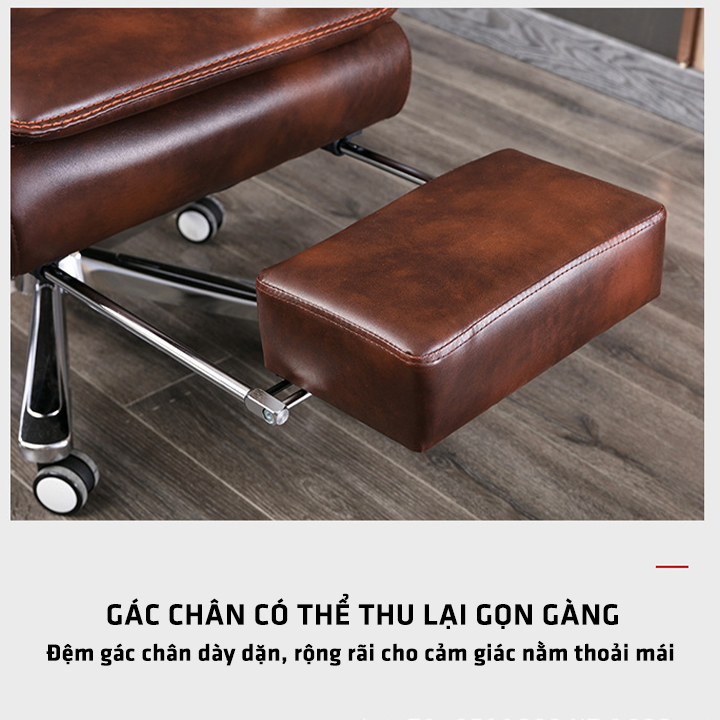 Ghế giám đốc da cao cấp, Ghế văn phòng xoay 360 có gác chân ngả lưng