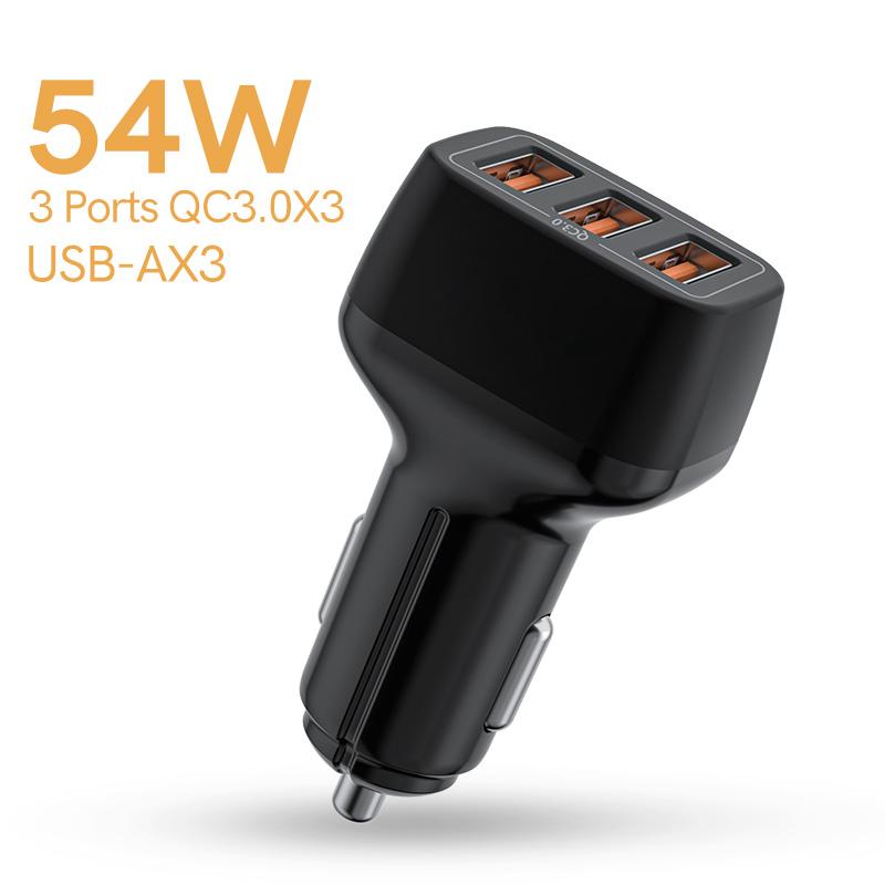 QCY 3 Cổng USB-A Bộ sạc xe 54W QC3.0 Sạc nhanh cho iPhone 13 12 Pro Max Mone Phone Bộ sạc bộ sạc nhanh trong xe hơi trong xe