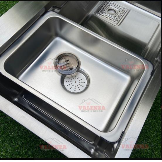 Combo chậu rửa chén 1 hố 7846 sus304 Valenza vòi rửa bát nóng lạnh dây rút 02 bộ xả khay inox bình rửa bát- Dày 3li