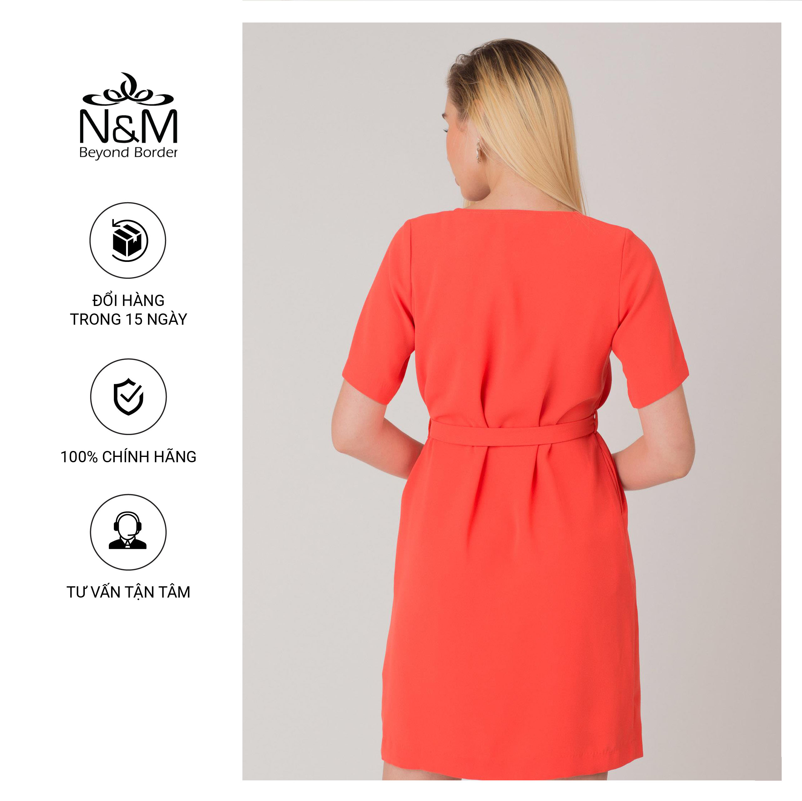 N&amp;M Đầm Nữ ngắn tay dáng suông thắt nơ cá tính 100% poly 1904008