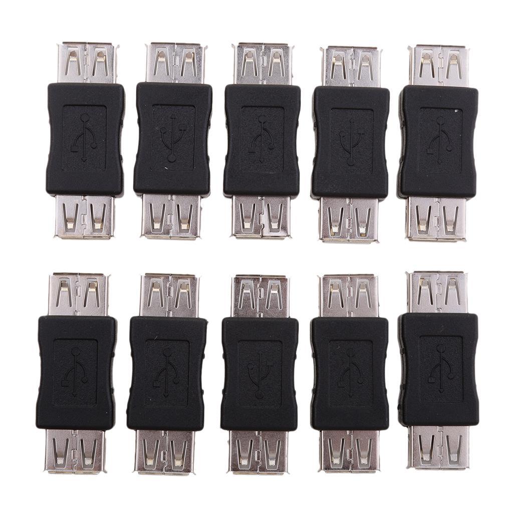 10 Pcs. USB 2.0 Female To Female Adapter, Type A To Type A - Black