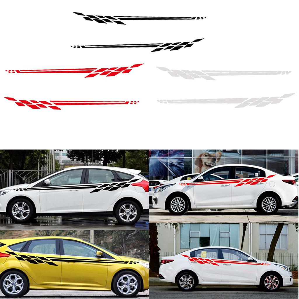 2Pcs Car Side Body Vinyl Decal Sticker Racing Sports Stripe Graphics