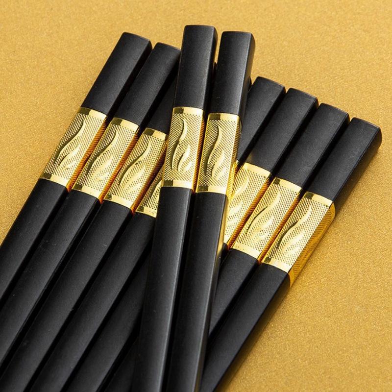 Set 10 Đôi Đũa ăn Mạ Vàng Hàn Quốc, Ăn Cao Cấp, Khảm Vàng, Chịu Nhiệt, Chống Trơn tốt hơn đũa gỗ -Nagoya2019