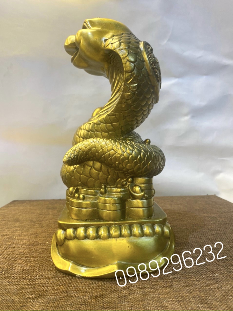 Tượng linh vật Rắn phúc phong thủy bằng đồng vàng cao 22cm - Tượng Rắn tài lộc