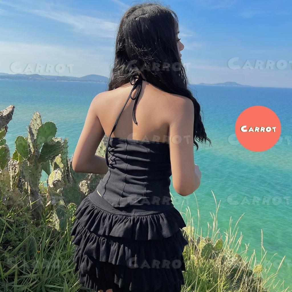 Áo croptop thiết kế khoét ngực tôn dáng chân váy ngắn ôm body cột đi biển đi du lịch carrotxinhdep chất cao cấp co giãn