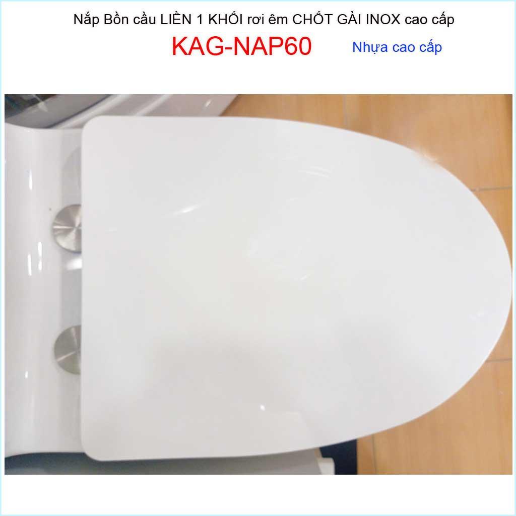 Nắp đậy bàn cầu 1 khối rơi êm chốt gài Inox KAG-NAP60, nắp bồn cầu khối liền khối cao cấp nhựa dày bóng siêu tốt