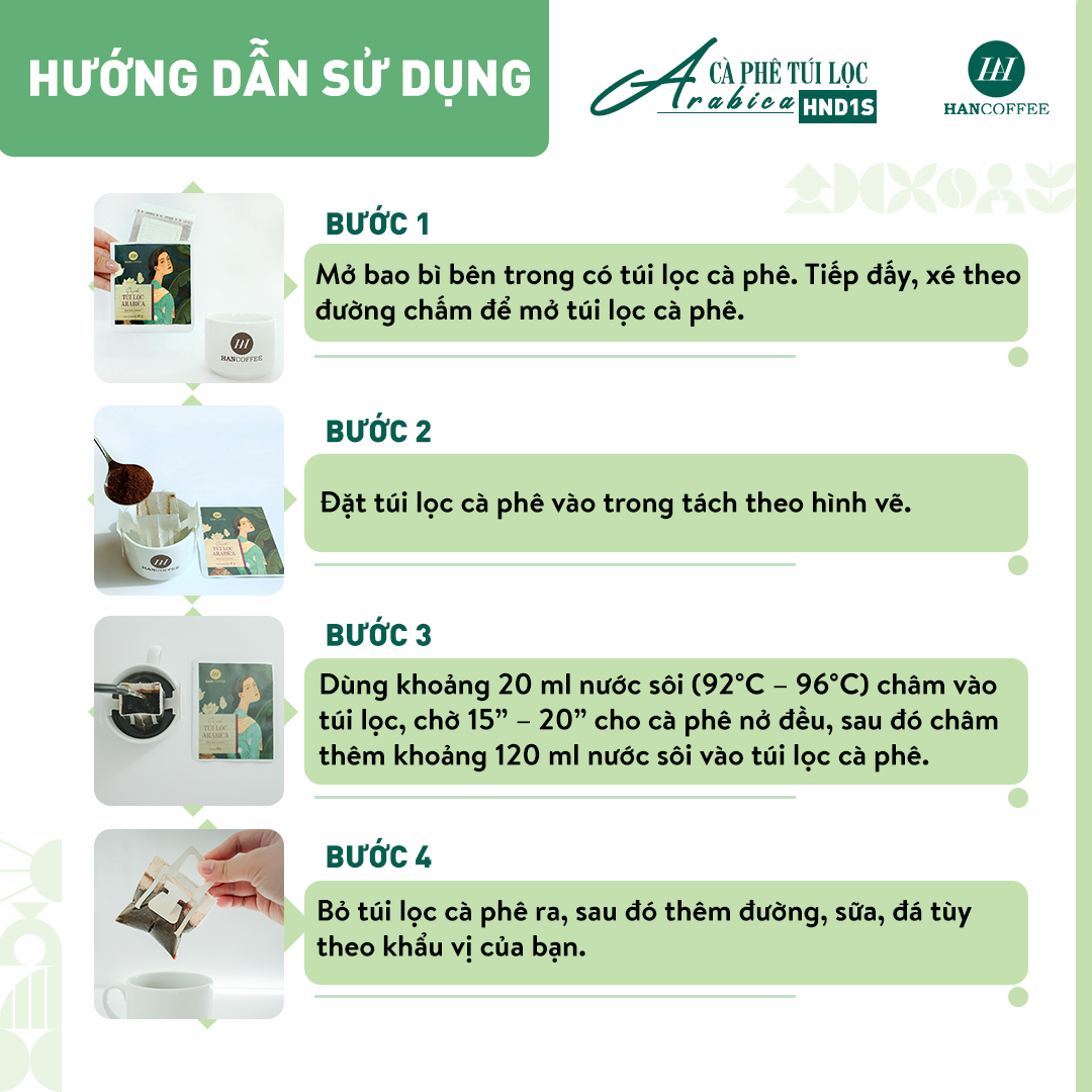 Cà Phê Túi Lọc Arabica HANCOFFEE Đắng Êm Chuyển Ngọt, Chua Nhẹ Hộp 5 Gói x 10G - HND1S