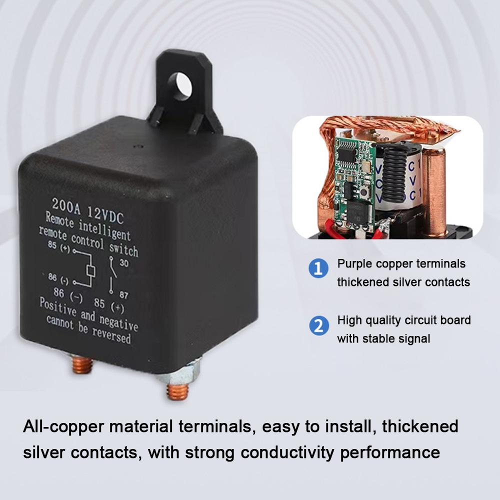 12 V Car Relay 200A Remote Dual Wireless Remote Disconnect Switch Copper Coil Battery Isolator
