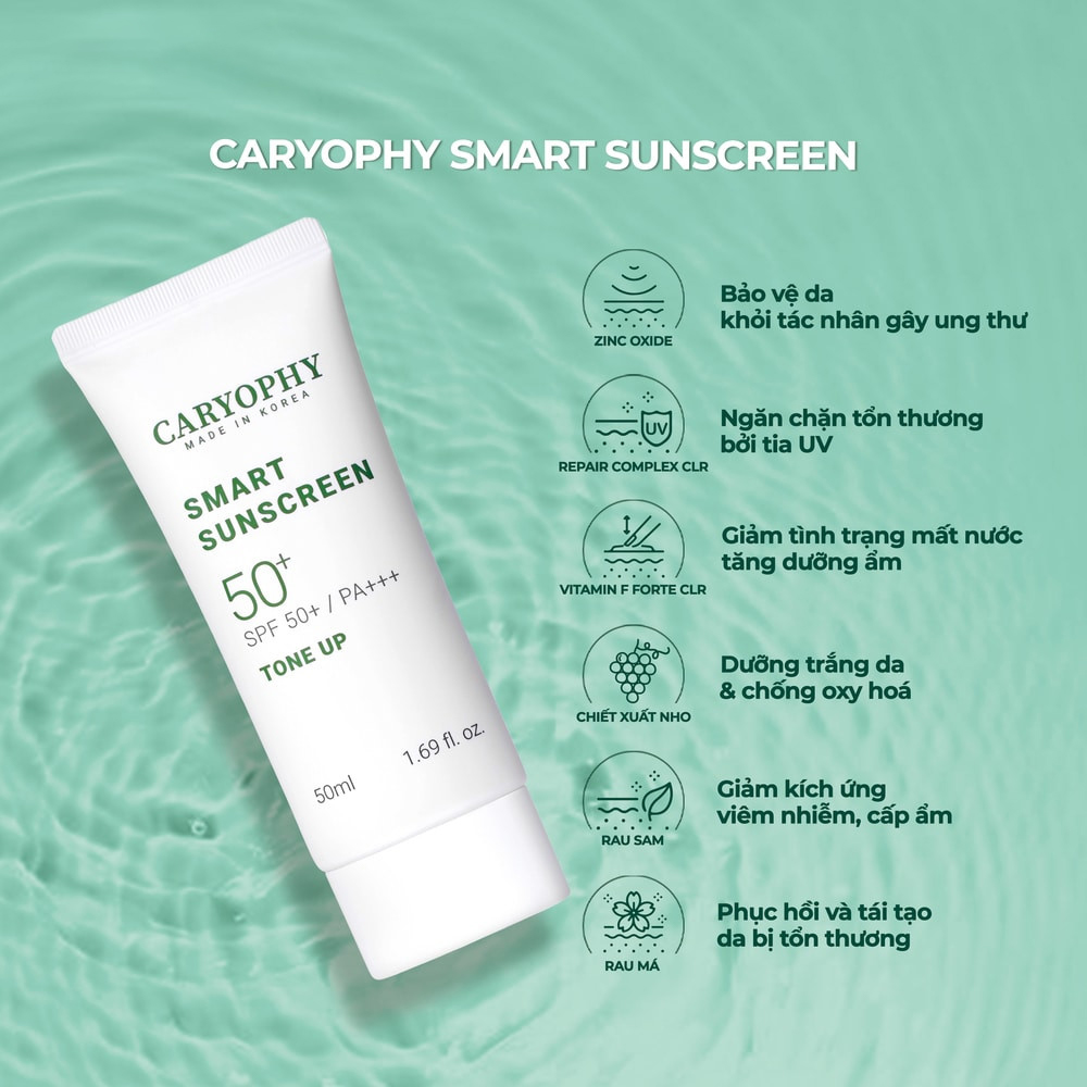 Kem chống nắng ngừa mụn, nâng tone, mờ thâm, bảo vệ da khỏi tia UV Caryophy Smart Sunscreen 50ml - TONE UP