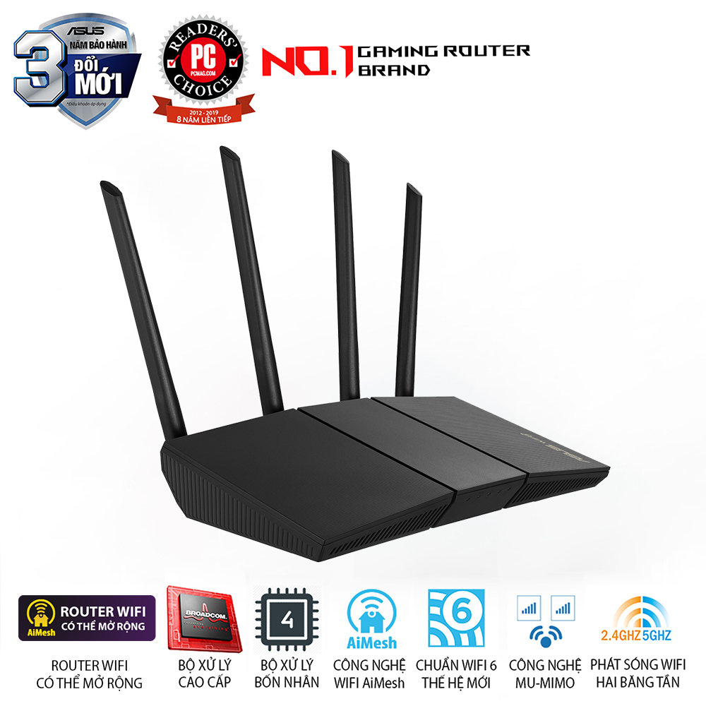 Bộ Phát Wifi- Router Wifi ASUS RT-AX57 AX3000 Dual Band WiFi 6 Router -Hàng Chính Hãng