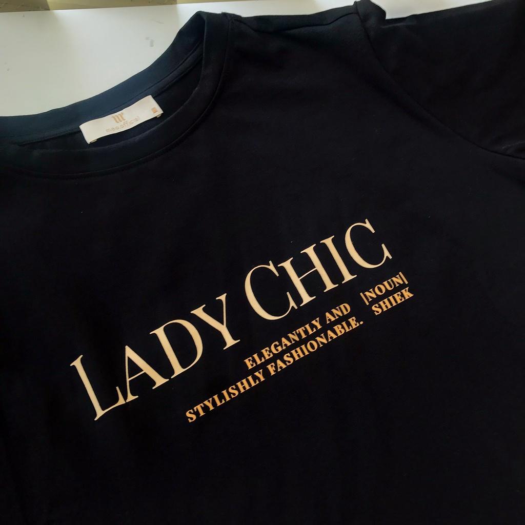 Áo thun tay lỡ Méo shop cổ tròn cotton in chữ Lady Chic freesize form rộng