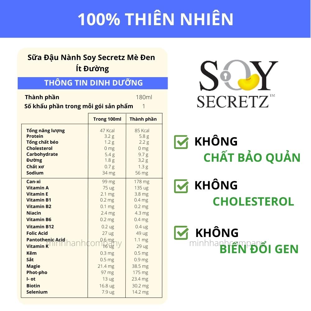 Sữa Đậu Nành Mè Đen Ít Đường Soy Secretz Nhập Khẩu Thái Lan Chính Hãng Ngon Chất Lượng Thùng 48 hộp x 180ml