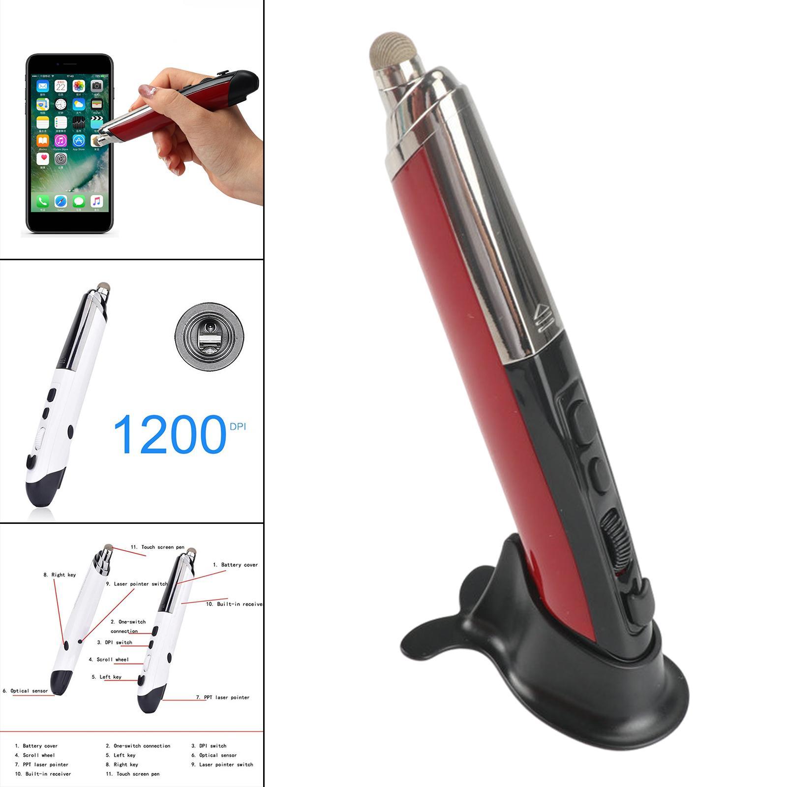 2pc 2.4G Wireless Optical USB Touch-Pen Mouse 1600DPI Pocket Mouse Pen red