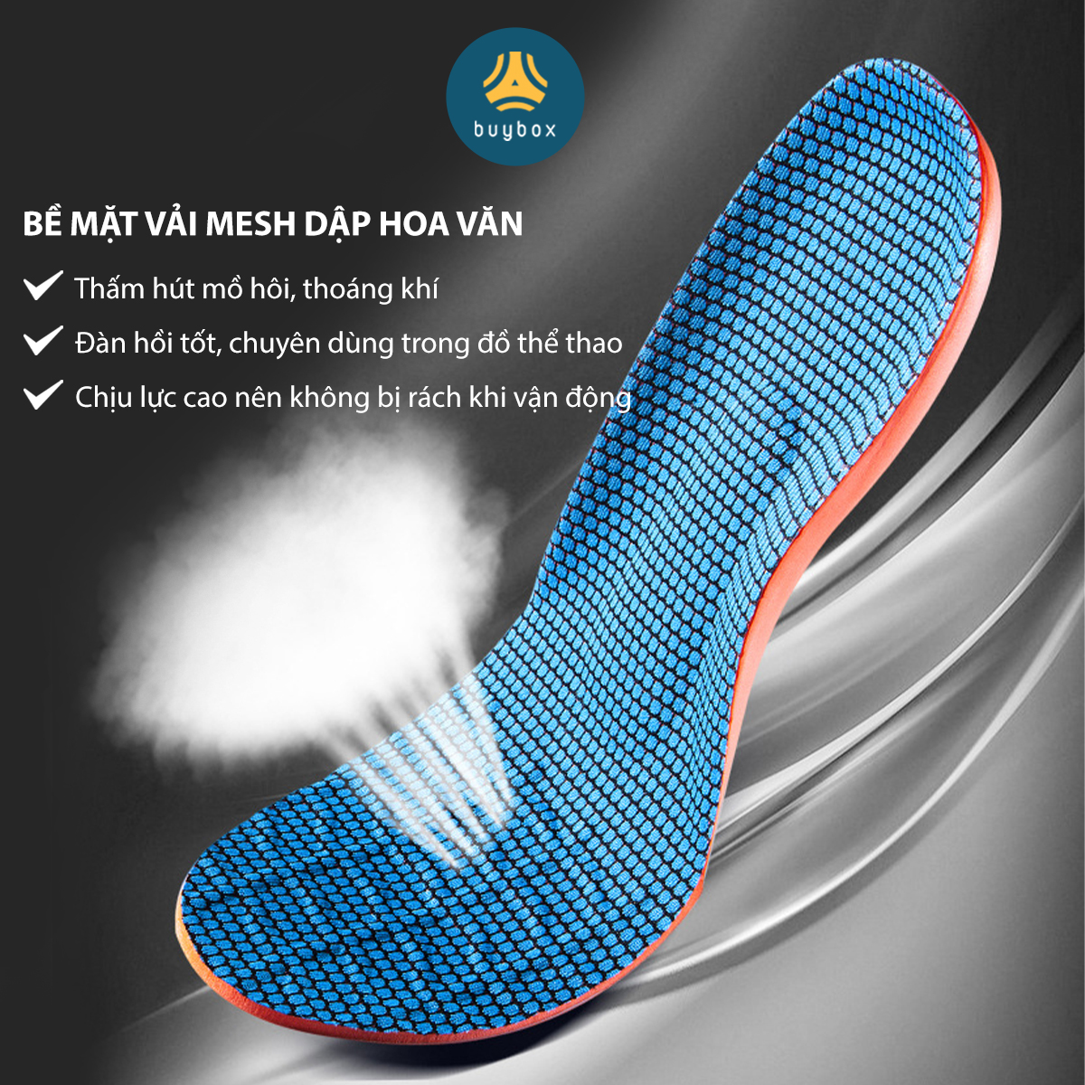 Lót giày nam nữ êm chân chất liệu vải mesh cấu trúc vòm nâng đỡ lòng bàn chân, kết hợp ốpTPU chống thốn và bảo vệ gót chân - buybox - BBPK363