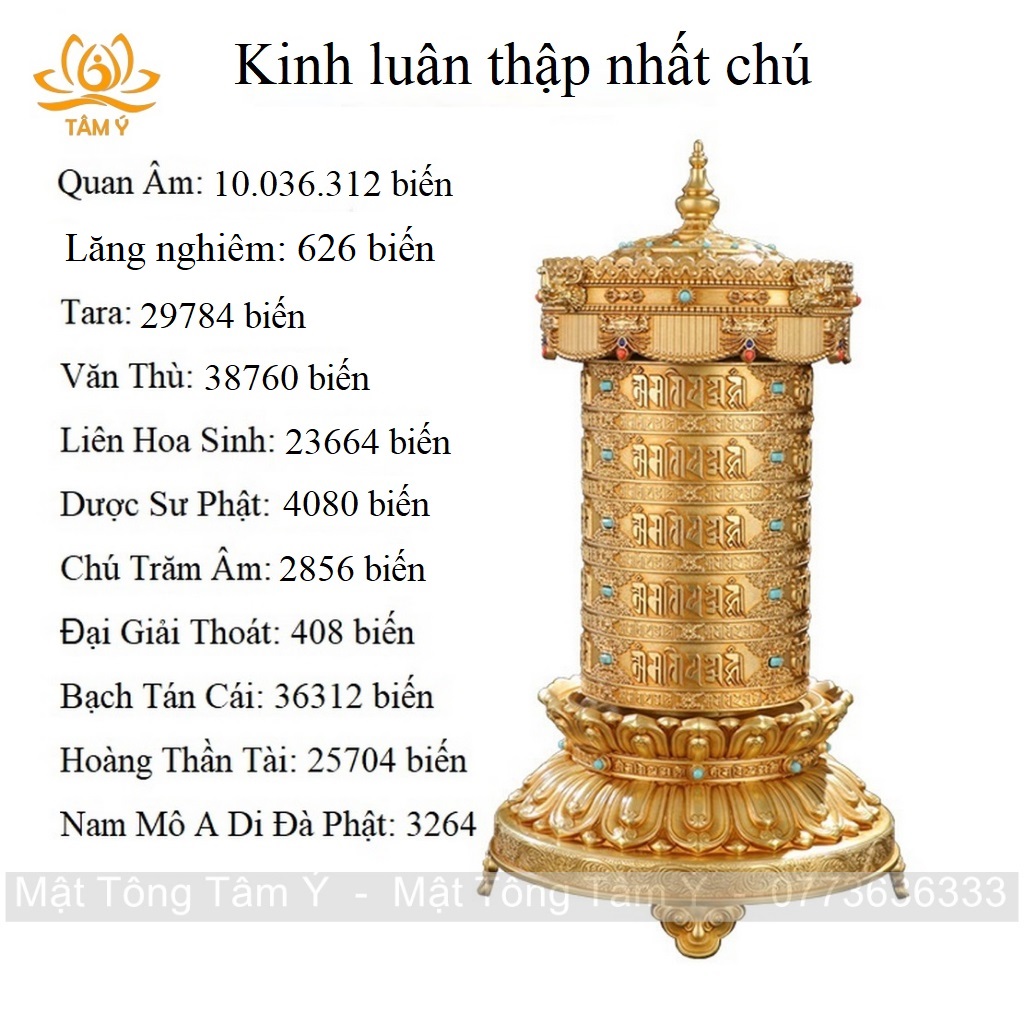 Kinh Luân Thập Nhất Chú chạy bằng điện để bàn toàn thân bằng đồng vật phẩm pháp bảo mật tông Tâm Ý