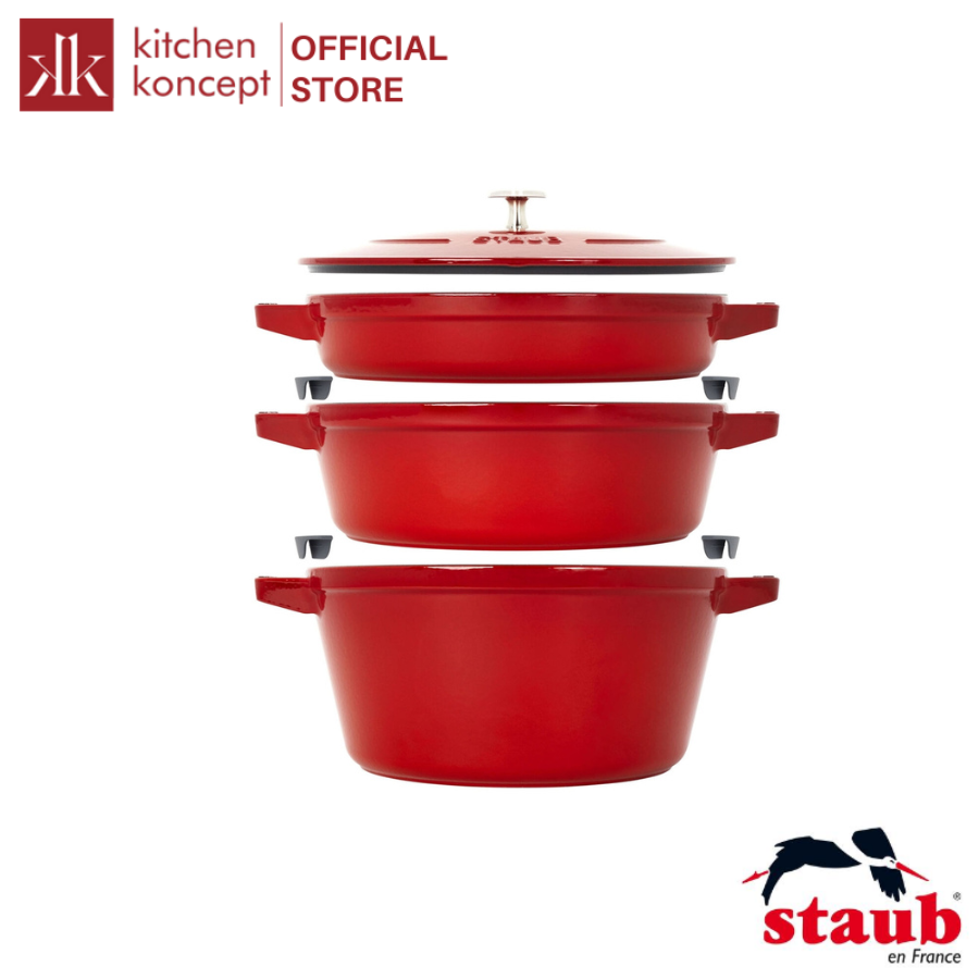 Bộ Nồi Gang STAUB Tròn Màu Đỏ Cherry - 4 Món