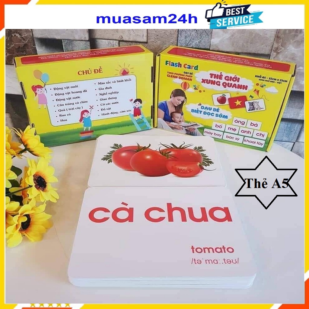 Bộ 100 Thẻ Học Thông Minh Cho Bé, Flashcard Song Ngữ Cho Bé Với 14 Chủ Đề Thế Giới Xunh Quanh Khổ A5 21x15cm