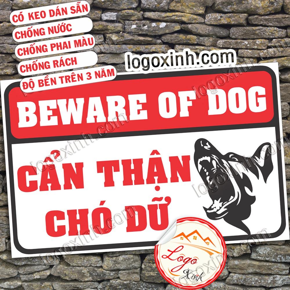 LOGO TEM STICKER CẢNH BÁO CẨN THẬN NHÀ CÓ CHÓ DỮ, BEWARE OF DOG