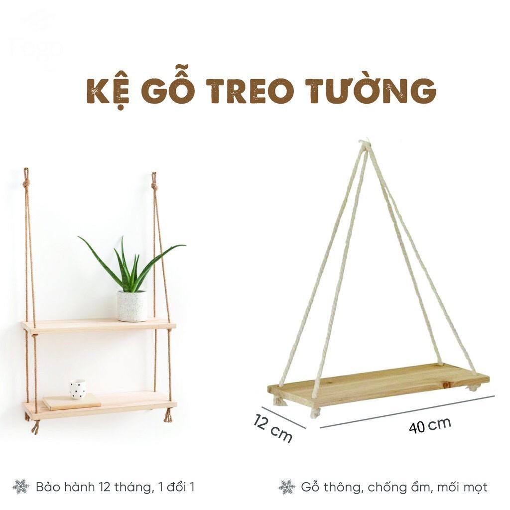 Kệ gỗ treo tường bằng dây thừng kiểu dáng Vintage đủ kích thước/ Decor trang trí nhà cửa