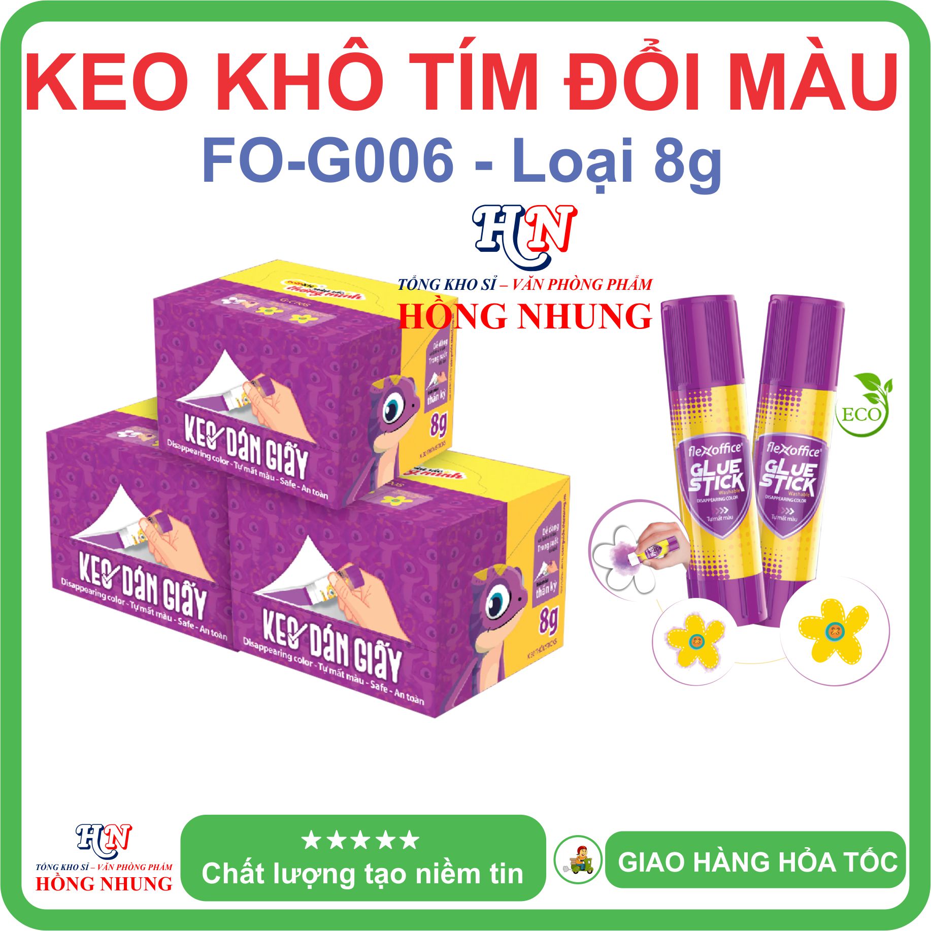 Keo Khô dán giấy Doraemon G011 / Tím đổi màu G006, Khô Nhanh, Không Độc Hại, giúp bé ham học