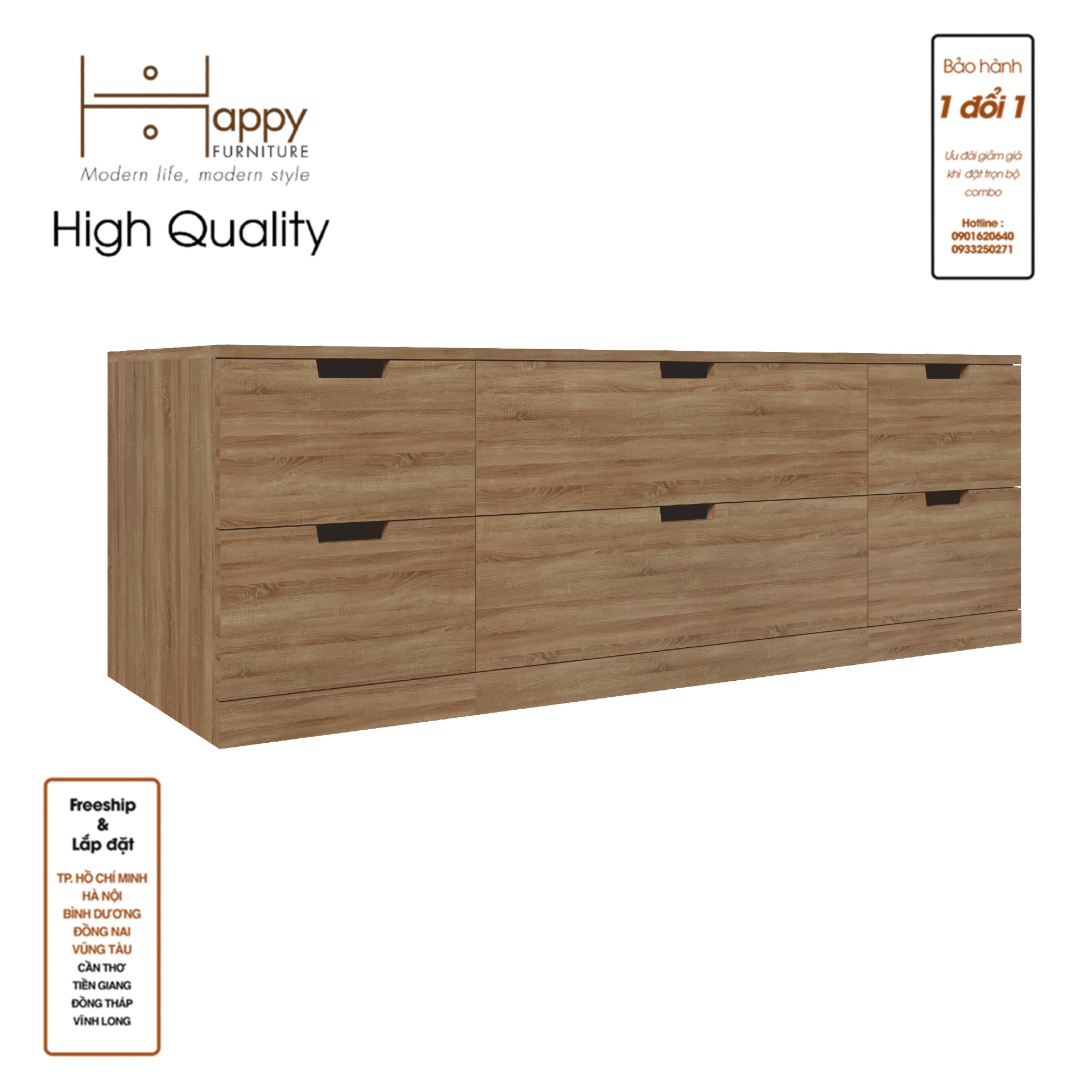 [Happy Home Furniture] SCANDINA, Tủ đựng đồ 6 ngăn kéo, 160cm x 47cm x 53cm ( DxRxC), THK_098