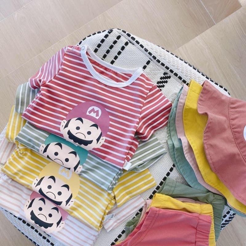 Set mario 3 món cho bé: áo + quần + kèm mũ - áo quần trẻ em