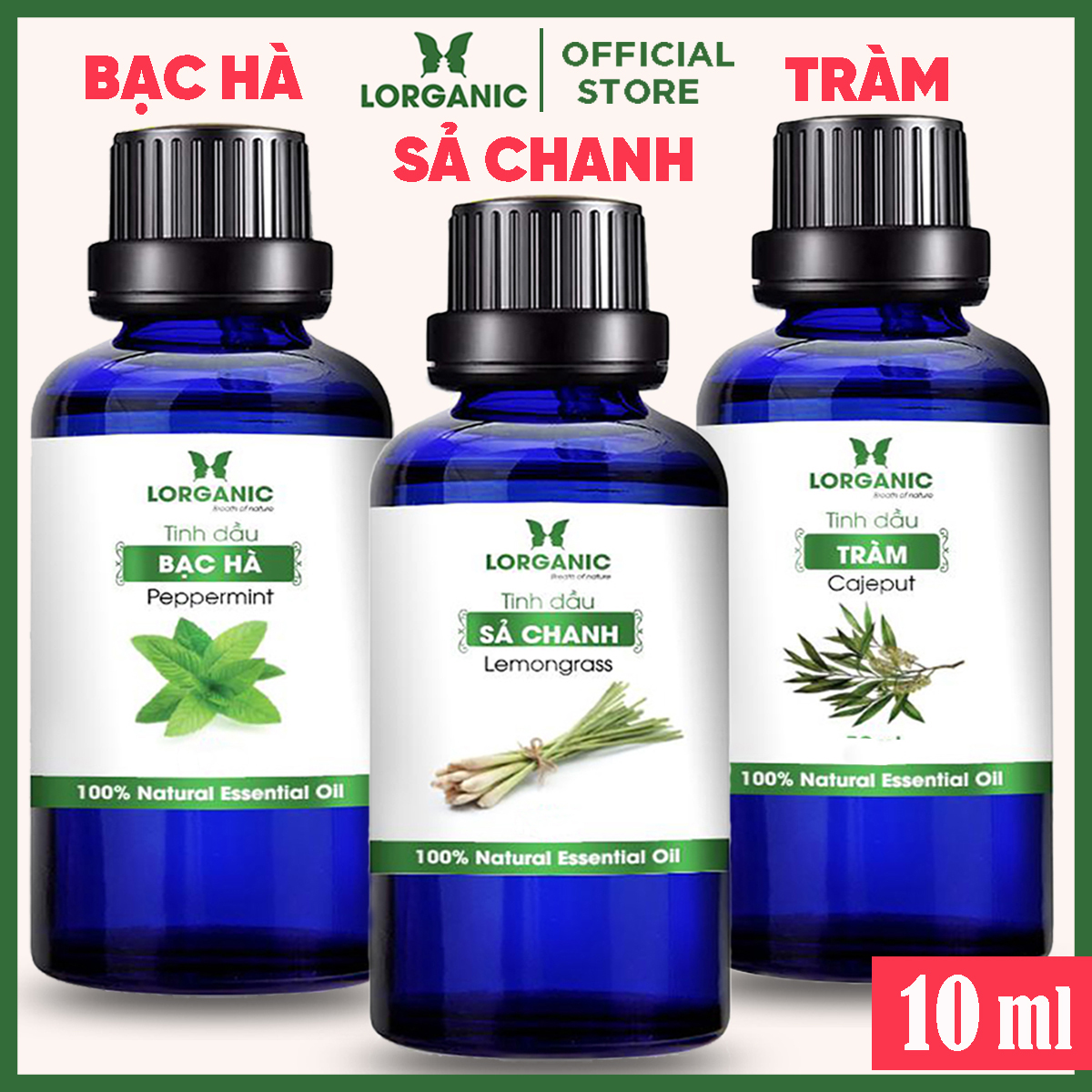 Combo 3 Tinh Dầu LORGANIC / Nhiều Mùi Hương / Xông Phòng Thư Giãn, Đuổi Muỗi / Sả Chanh, Vỏ Quế, Bạc Hà, Tràm, Cam, Vỏ Bưởi (10ml)