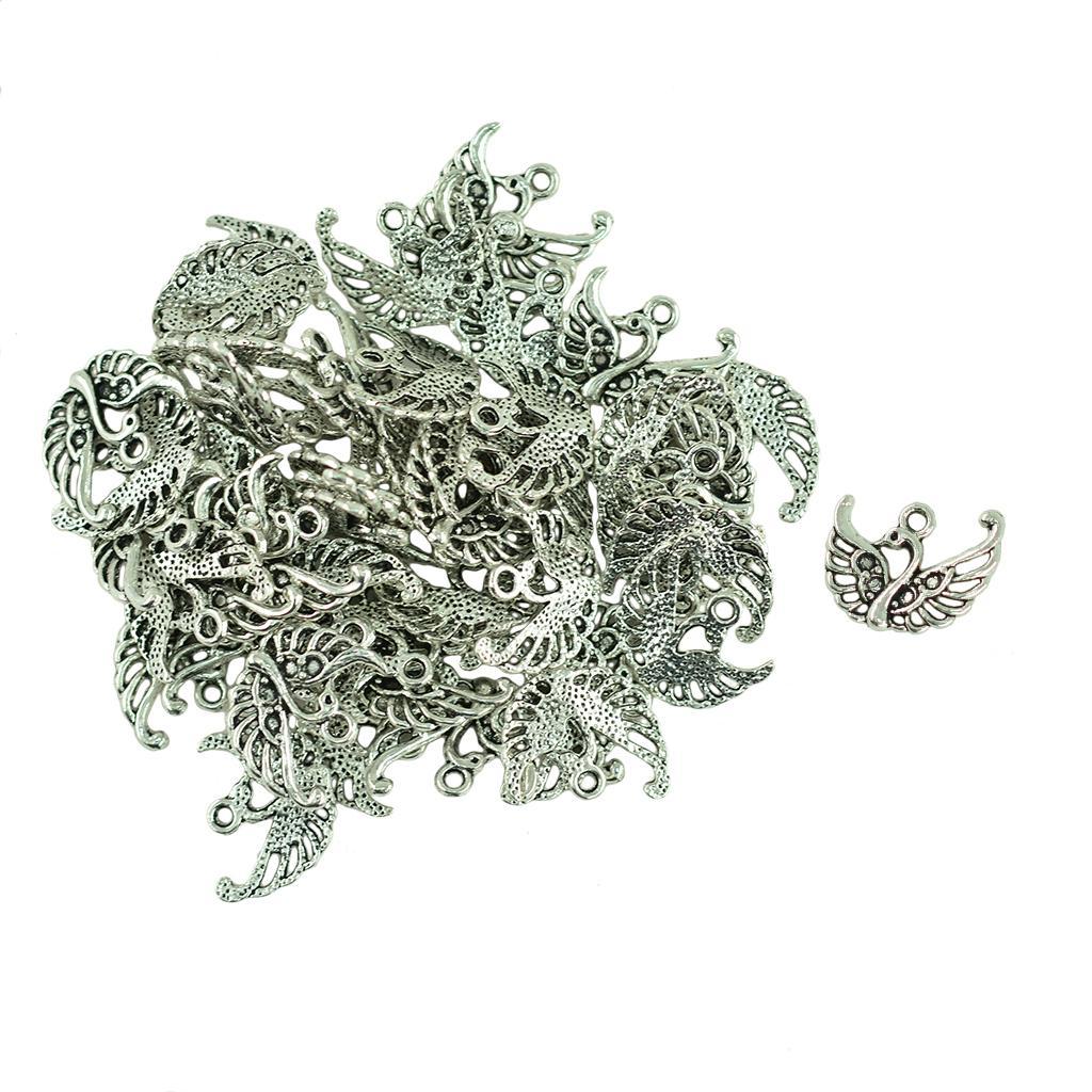 50x Charms Swan Animal Pendant Vintage Silver Crafts DIY Jewellery Making