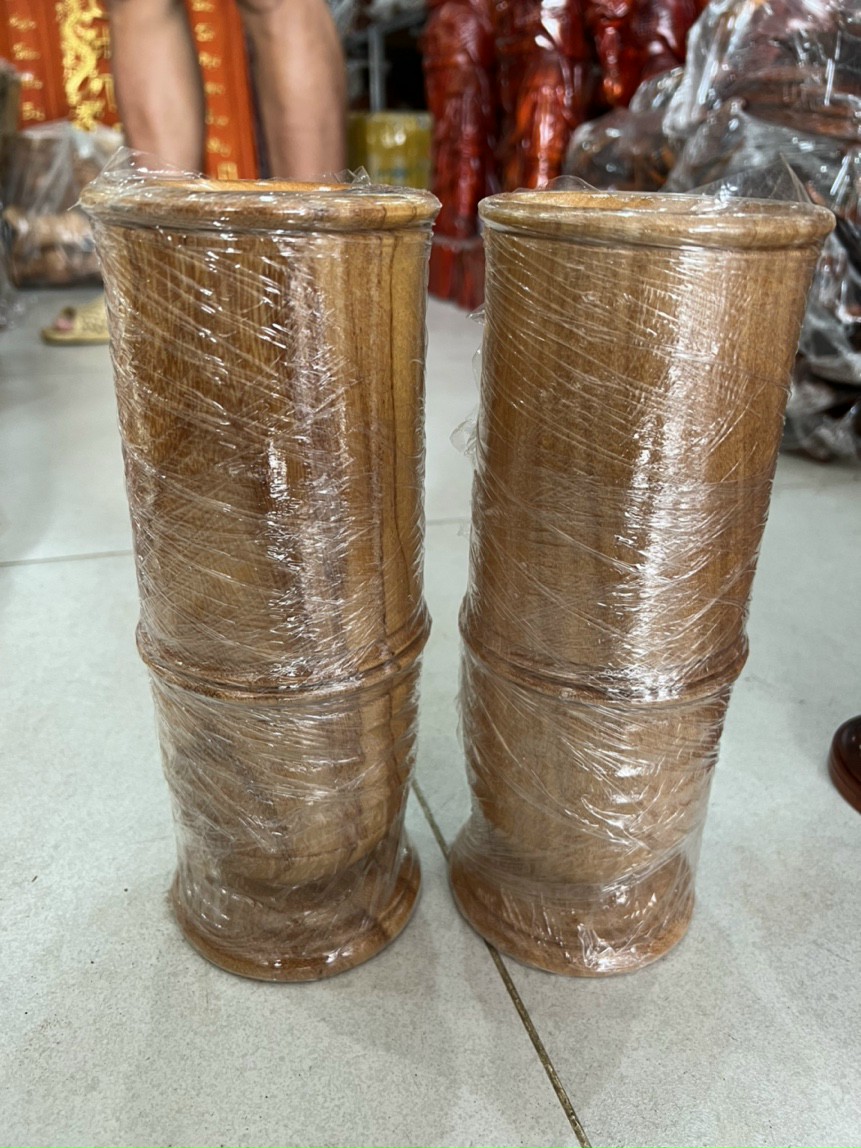 Ống Đựng Nhang gỗ gõ nguyên khối cỡ đại cao 28cm