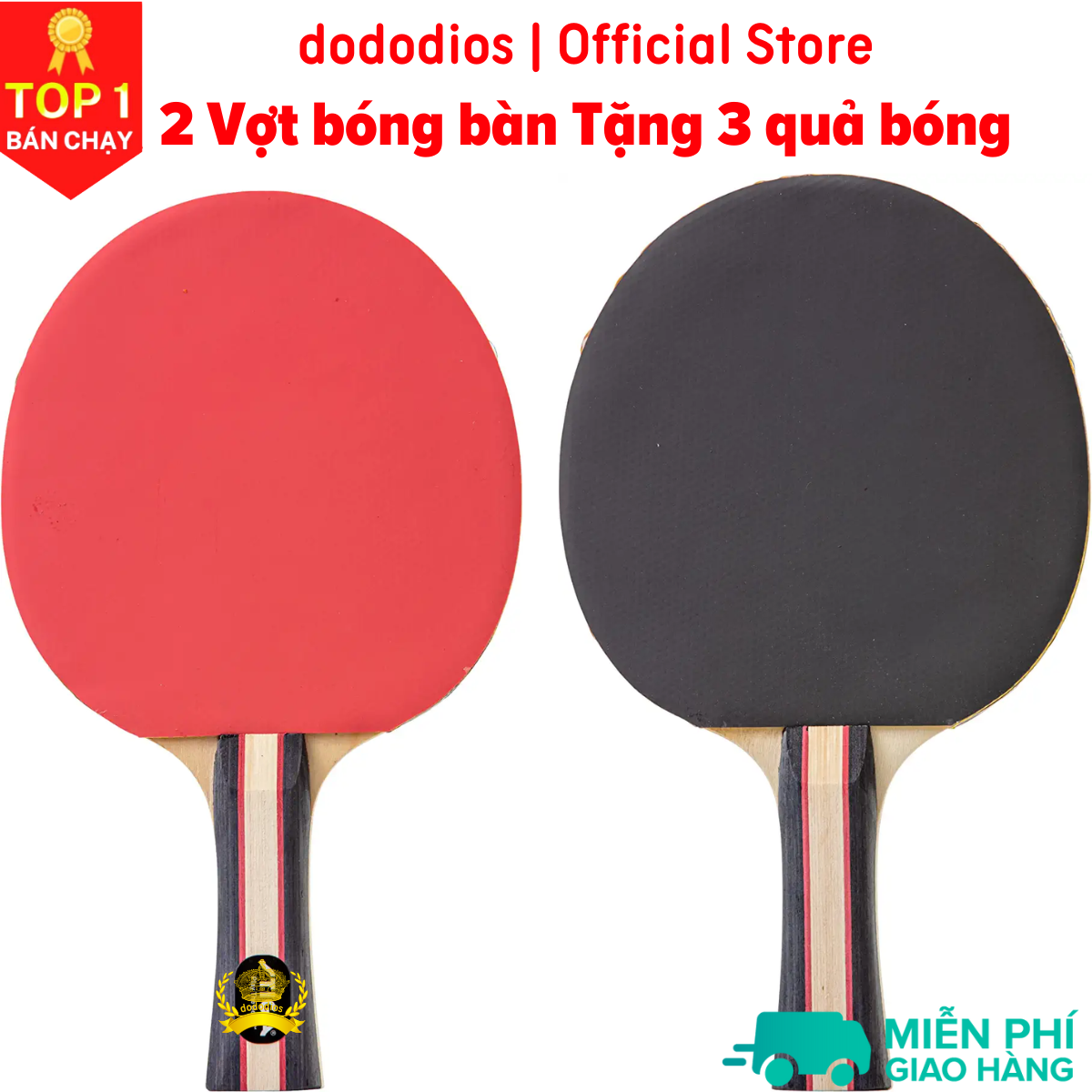 Vợt bóng bàn combo 2 chiếc tặng kèm 3 quả bóng và túi đựng - chính hãng dododios - Thiết kế chuẩn quốc tế