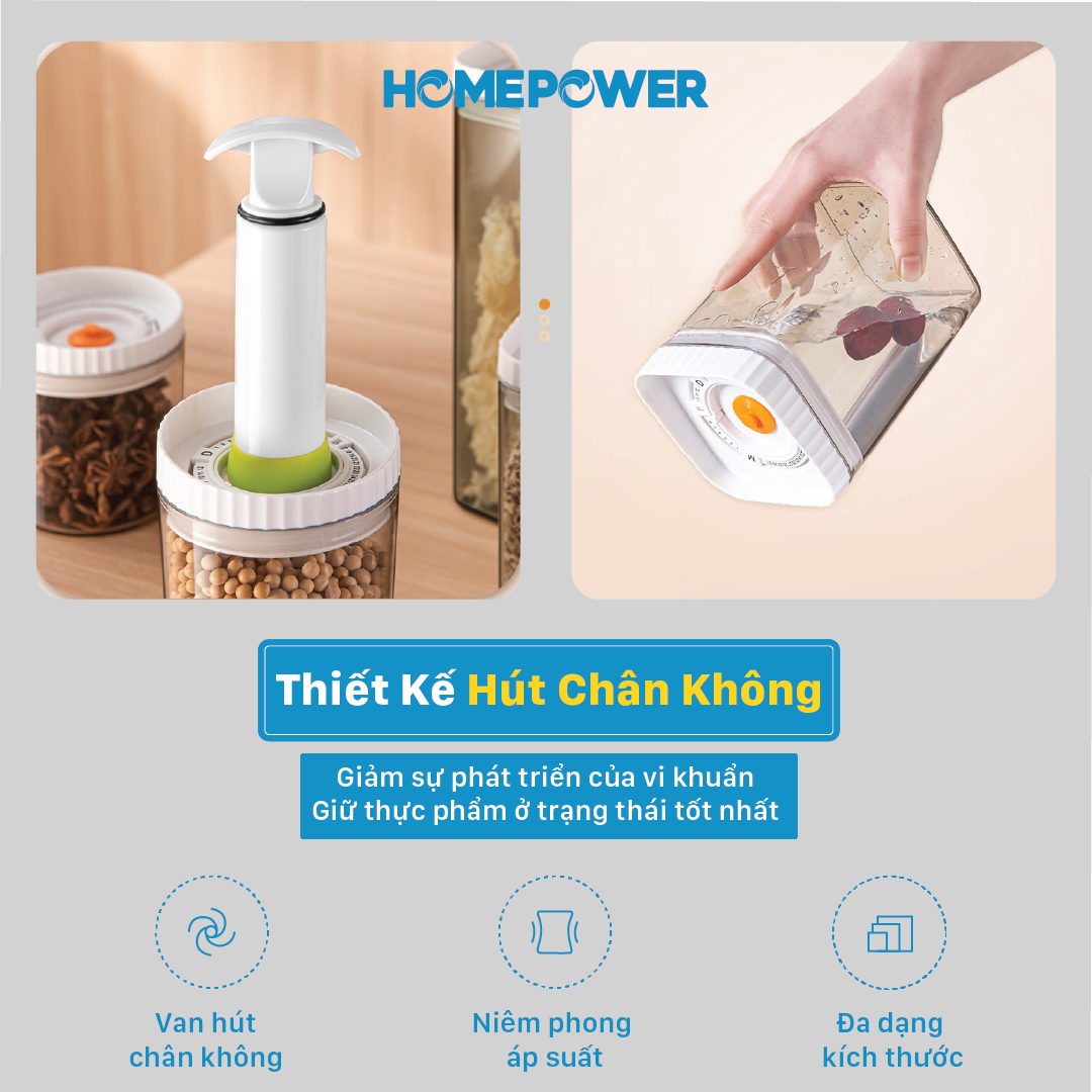 Hộp nhựa bảo quản thực phẩm khô, hộp đựng ngũ cốc hút chân không có vòng ghi chú thời gian Homepower chống ẩm mốc mối mọt