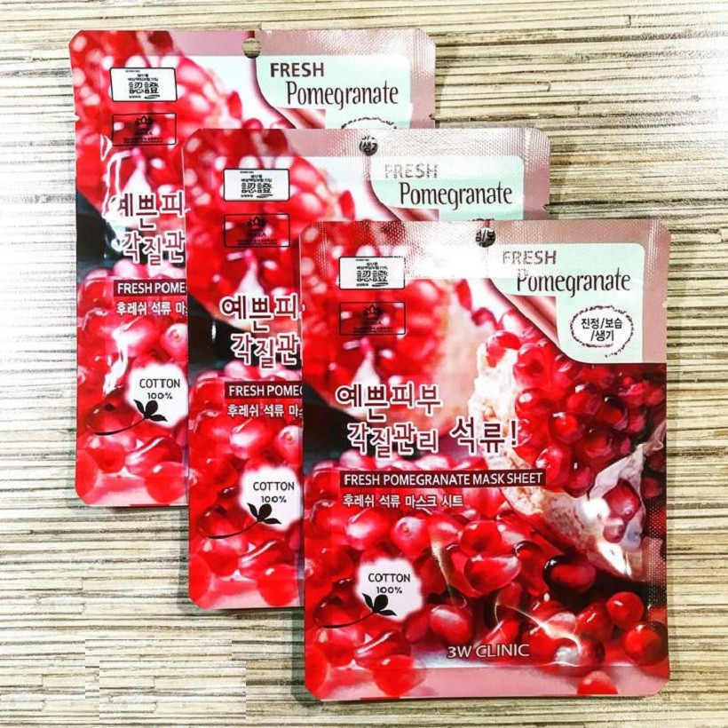 Mặt nạ dưỡng trắng da chống lão hóa chiết xuất lựu 3W Clinic Fresh Pomegranate Mask Sheet 23ml