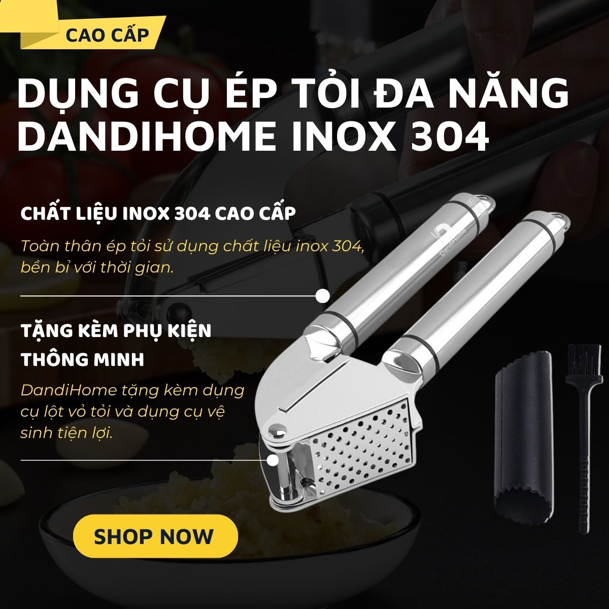 Dụng cụ ép tỏi Inox 304 DandiHome cao cấp