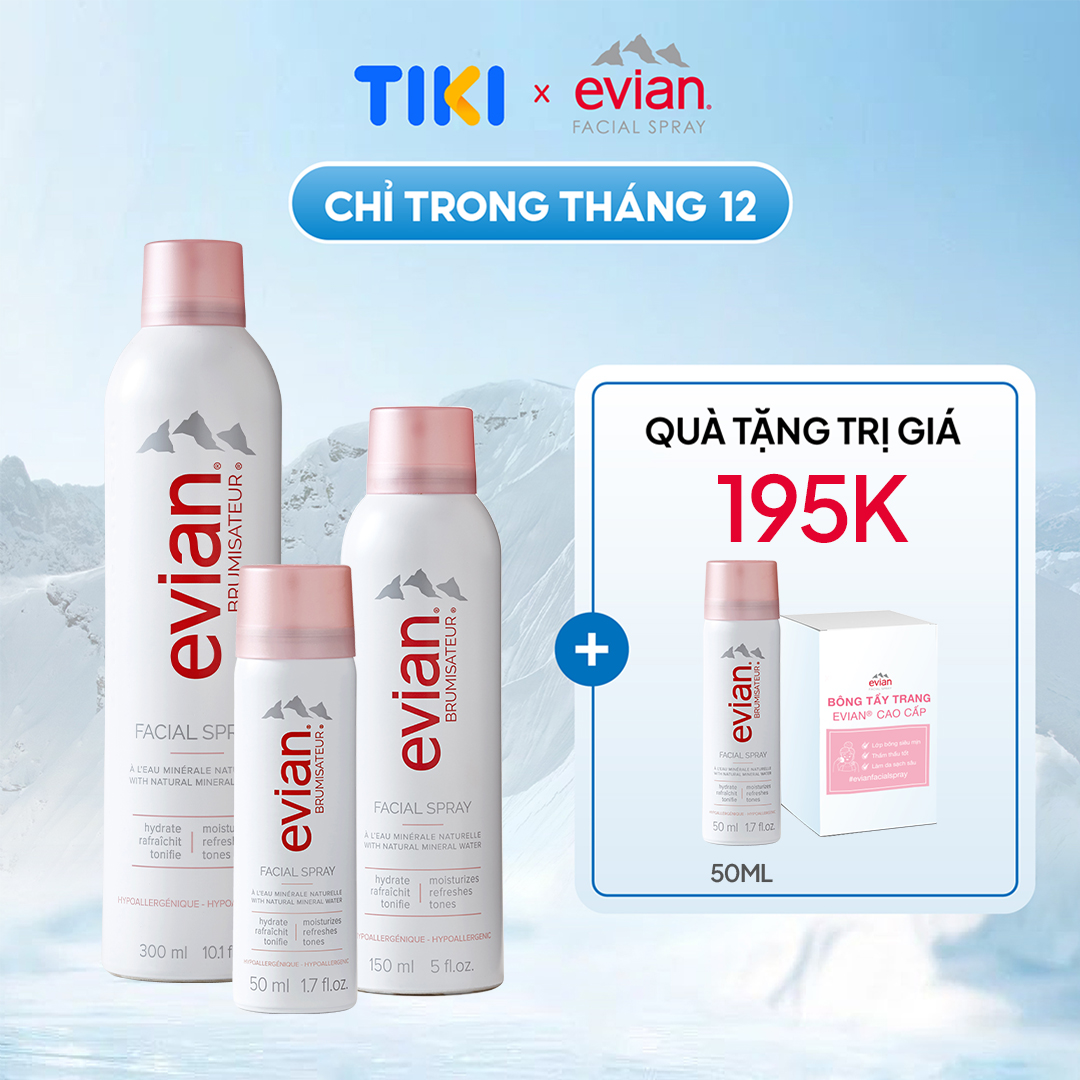 Combo 3 Xịt Khoáng Cấp Ẩm Và Làm Dịu Da Evian 300Ml 150Ml 50Ml