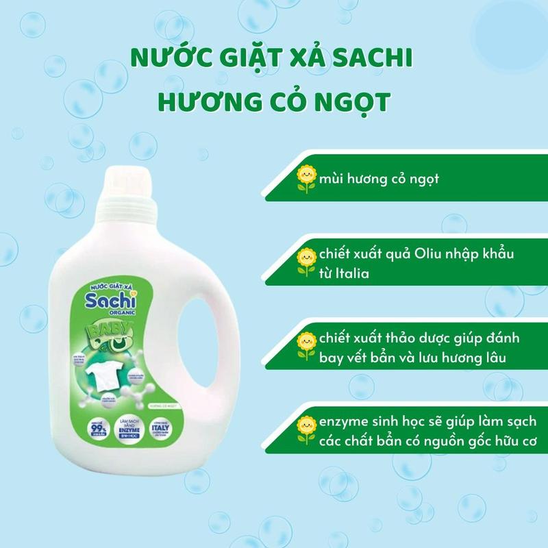 Nước giặt xả Sachi Organic dịu nhẹ cho làn da bé chai 280g và 2kg