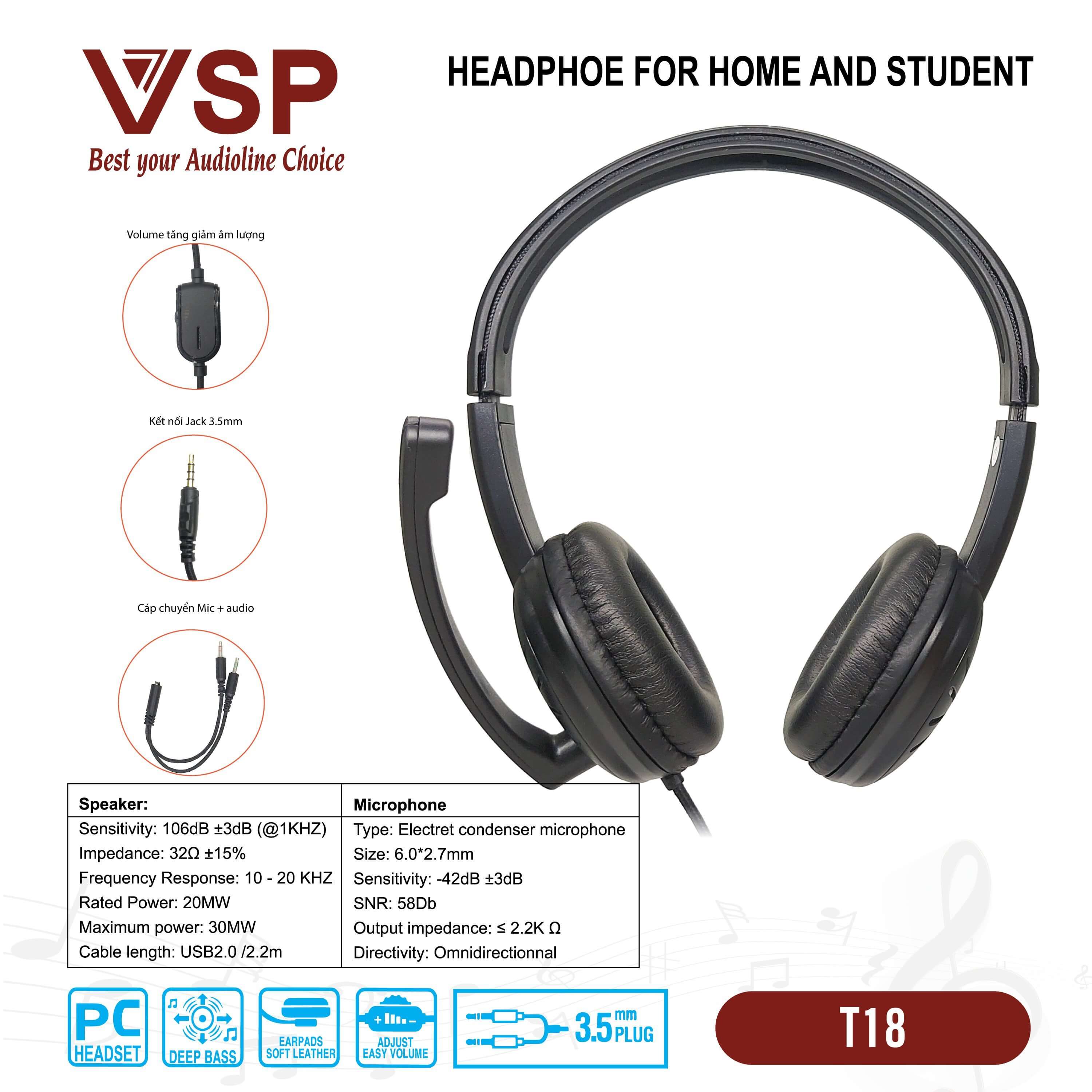 Tai Nghe VSP T18 (Chuyên học và làm việc online)- Hàng chính hãng