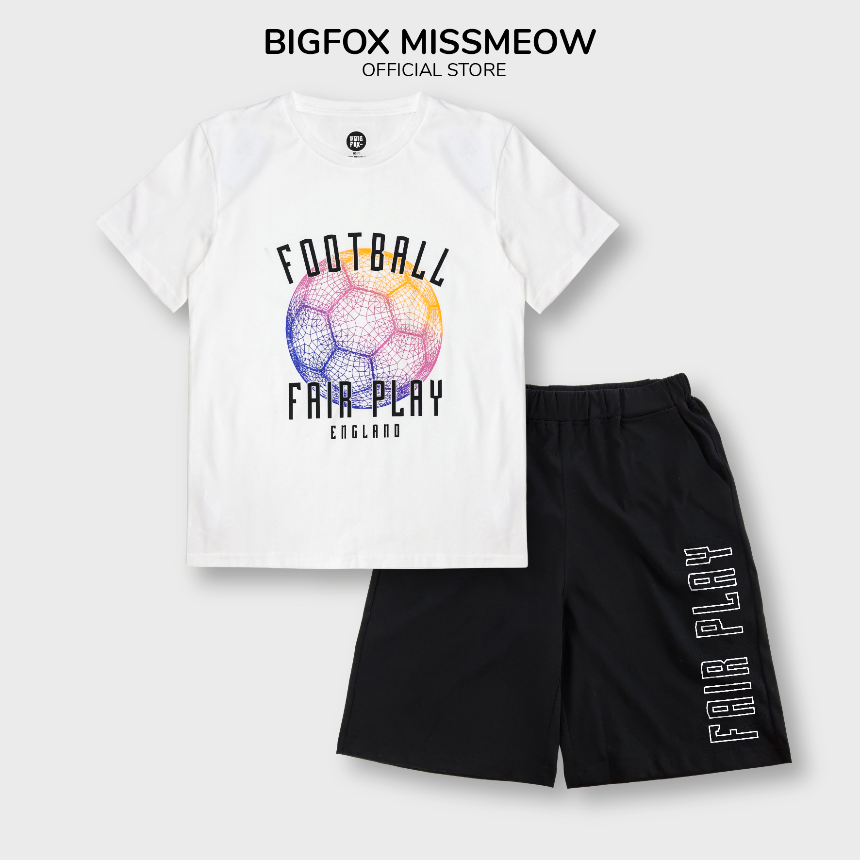 Bộ đồ bé trai Bigfox Miss Meow mùa hè cộc tay chất cotton style Hàn size đại in Football 12,13,14,15 40kg 50kg 1932