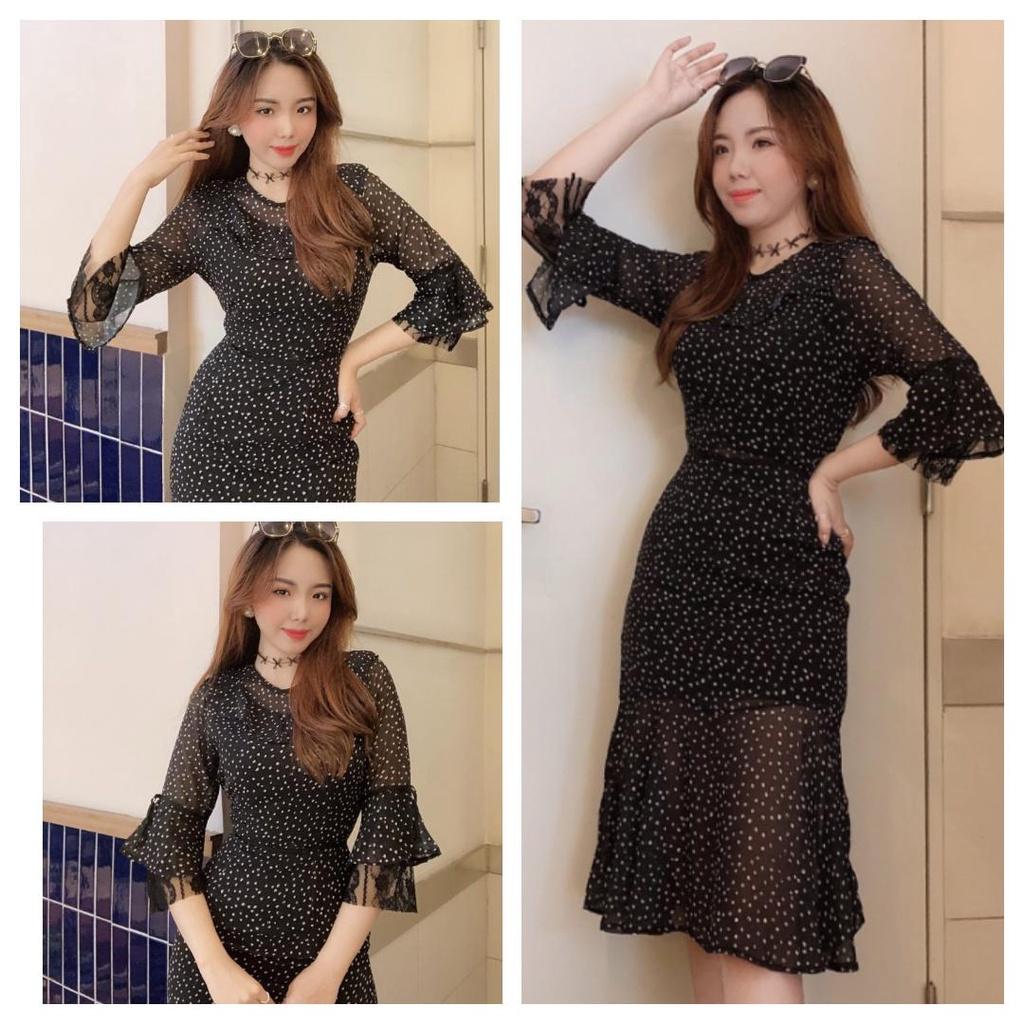Đầm Xòe Chấm Bi Phối Ren Hàng Thiết Kế Cực Sang Trọng - BY1137