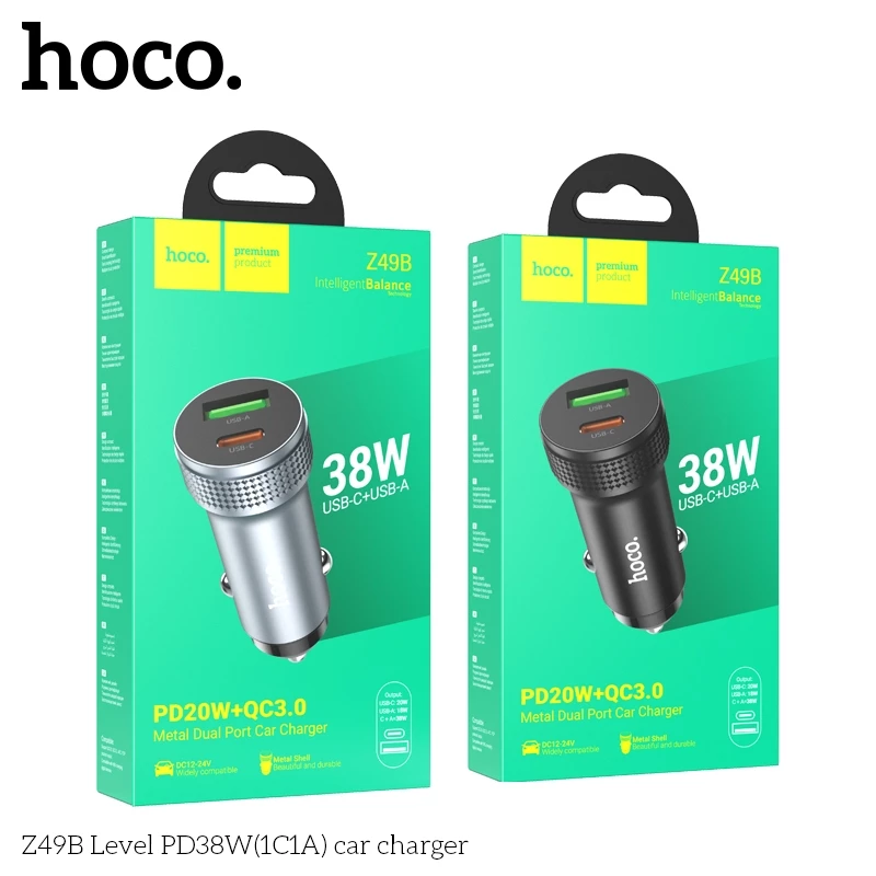 Tẩu sạc 20W (Type C + USB) Hoco Z49B sạc nhanh cho điện thoại Samsung/ iP/ Xiaomi _ Hàng chính hãng